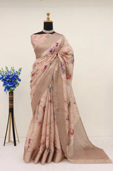 Handloom Silk Peach Pashmina Digital Print Saree With Unstiched Blouse Piece-MWPK-294-PEACH